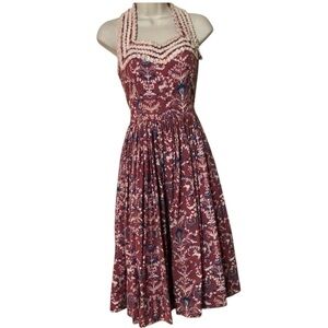 Salzburger Trachten Vintage Pleated Red Halter Midi Dress